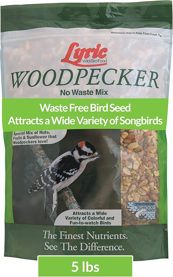 Lyric Woodpecker Wild Bird Seed, No Waste Bird Seed with Nuts, Dried Fruit &amp; Shelled Seeds - 5 lb. Bag