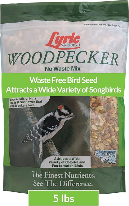 Lyric Woodpecker Wild Bird Seed, No Waste Bird Seed with Nuts, Dried Fruit &amp; Shelled Seeds - 5 lb. Bag