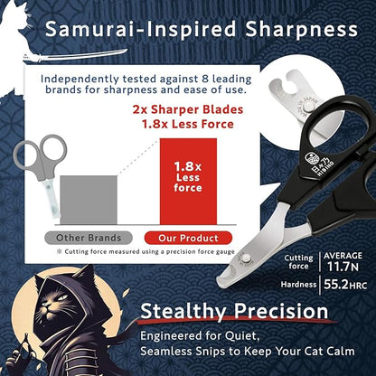Samurai-Grade Cat Nail Clippers | Vet Recommended | Sharper, Quieter &amp; Safer | Precision Blade for Stress-Free Grooming | Non-Slip Grip | Lifetime Durability | Made in Japan