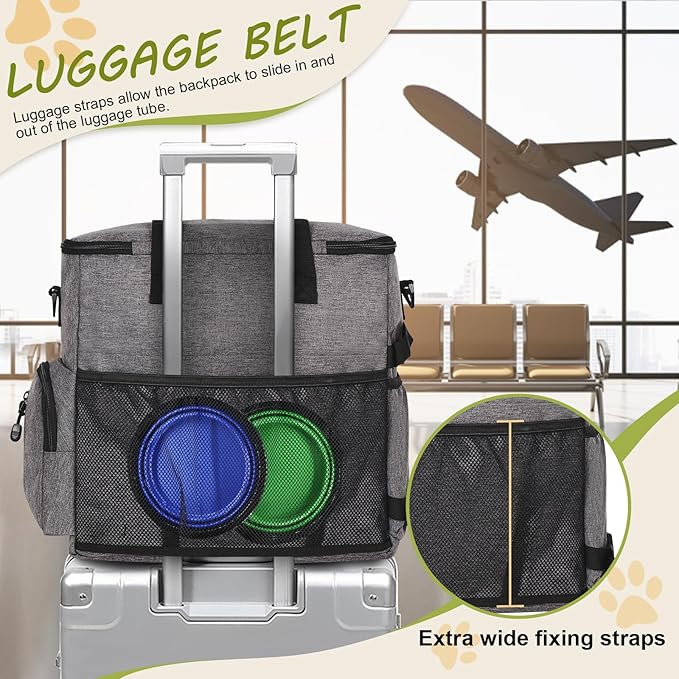 Dog Travel Bag Airline Approved–Pet Travel Tote with Collapsible Bowls,Food Containers &amp; Feeding Mat–Multi-Pocket Organizer for Dogs &amp; Cats, Durable &amp; Water-Resistant for Hiking,Trips,Outdoors