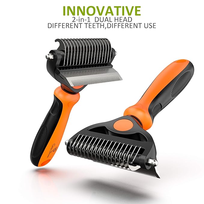 Spring Blossoms-2 in 1 Professional Grooming Rake for Cats &amp; Dogs-Dematting Comb for Easy Mats &amp; Tangles Removing,Pet Brush Safe No More Nasty Shedding and Flying Hair (Orange)