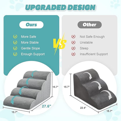 IFNOW Dog Stairs for Small Dogs, 4-Step Sturdy Dog Steps for Bed, Couch, Sofa, Waterproof Pet Stairs for Older Cats, Puppy, Removable Washable Cover, Non-Slip Curved Pet Ramp Indoor, Grey