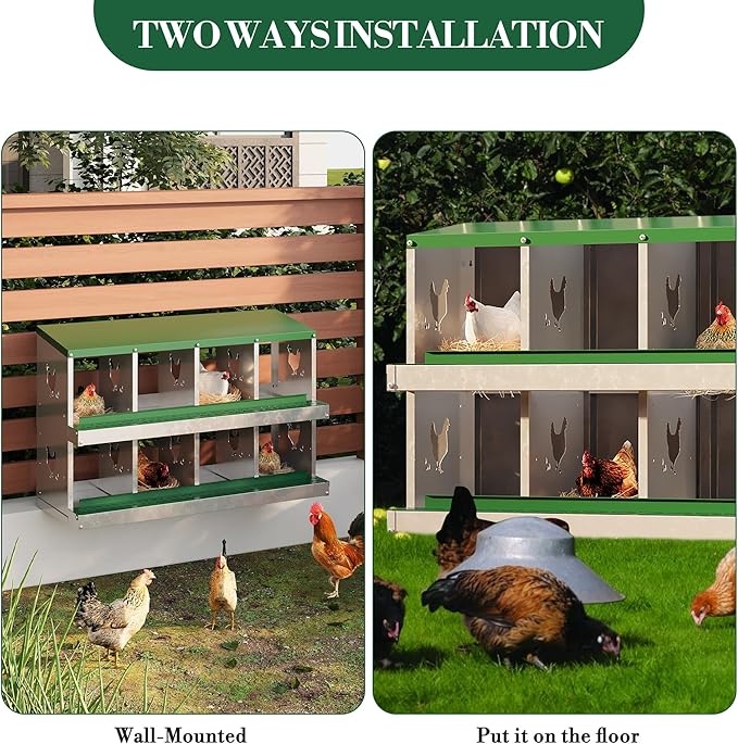 8 Hole Chicken Nesting Box with Roll Out Egg Tray, Rustproof &amp; Ventilated Chicken Laying Boxes for Hens, Chickens, Ducks | Easy-Clean Poultry Coop Accessories