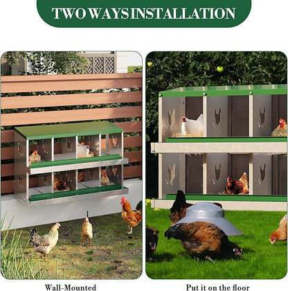 8 Hole Chicken Nesting Box with Roll Out Egg Tray, Rustproof &amp; Ventilated Chicken Laying Boxes for Hens, Chickens, Ducks | Easy-Clean Poultry Coop Accessories