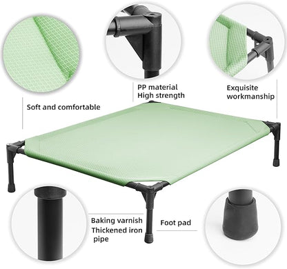 Soft Mesh Elevated Pet Bed for Large Medium Dogs Outdoor Resting Cot with Water-Resistant, Air-Permeable, Cooling and Anti-Skid Portable Dog Bed, Up to 80 lbs, 33.3" L x 25.2" W x 6.9" H, Green