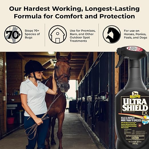 Absorbine UltraShield EX 32oz Sprayer Insecticide, Kills &amp; Repels Flies, Mosquitoes, Ticks, Fleas, Lice, Use on Horses, Dogs, Premises