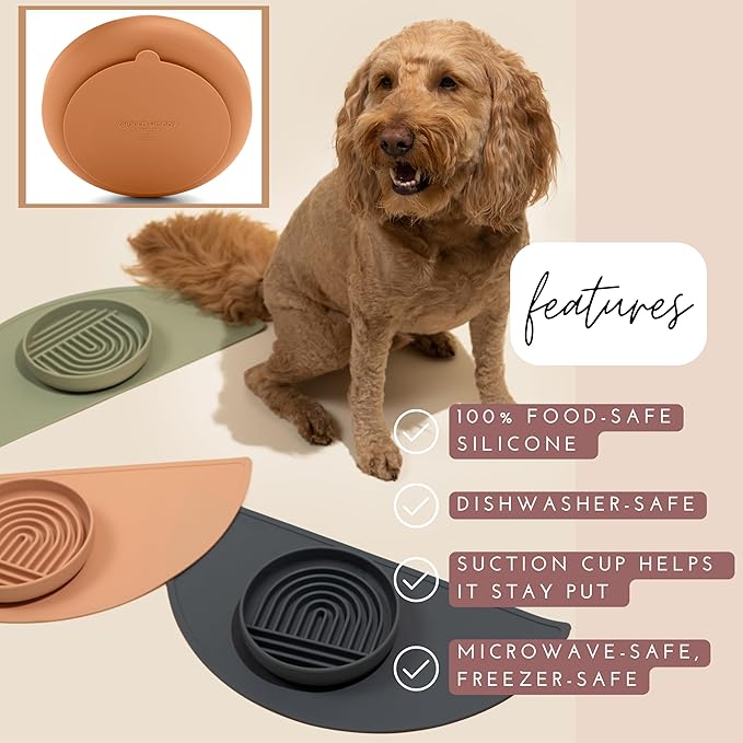 The Slowdown Bowl Silicone Slow Feeder for Dogs &amp; Puppies, Slow Eating, Modern Lick Mat Design, Reduces Gulping, Fits 2 Cups 7.5” Across x 1.5” Tall, Mealtime Challenge, Medium-Blush