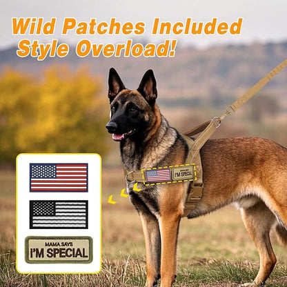 Forestpaw No Pull Dog Harness - Soft Flannel Padded Tactical Dog Vest Harness with Quick Release Buckle, Adjustable Reflective Pet Harness for Medium Dogs Walking Training,Brown M