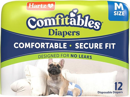 New! Hartz® Comfitables® Disposable Dog Diapers, Size Medium 12 Count, Comfortable &amp; Secure Fit, Easy to Put On, Super Absorbent Male and Female Diaper