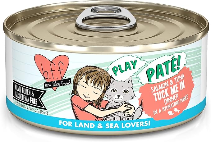 Weruva B.F.F. Play - Best Feline Friend Paté Lovers, Aw Yeah!, Salmon &amp; Tuna Tuck Me in with Salmon &amp; Tuna, 5.5oz Can (Pack of 8)