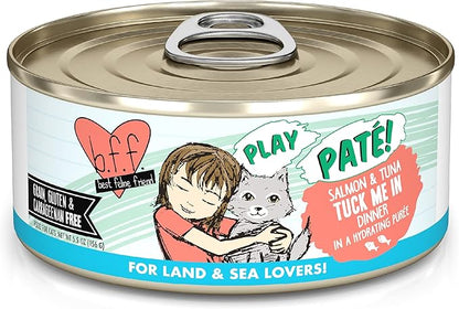 Weruva B.F.F. Play - Best Feline Friend Paté Lovers, Aw Yeah!, Salmon &amp; Tuna Tuck Me in with Salmon &amp; Tuna, 5.5oz Can (Pack of 8)