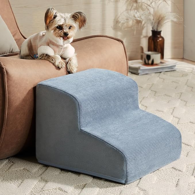 Dog Stairs for Small Dogs, 2-Steps Dog Ramp for Couch, Pet Stairs with Highly Supportive Foam and Non-Slip Bottom, Pet Steps for Cat &amp; Doggie (High 11.8 Inch)