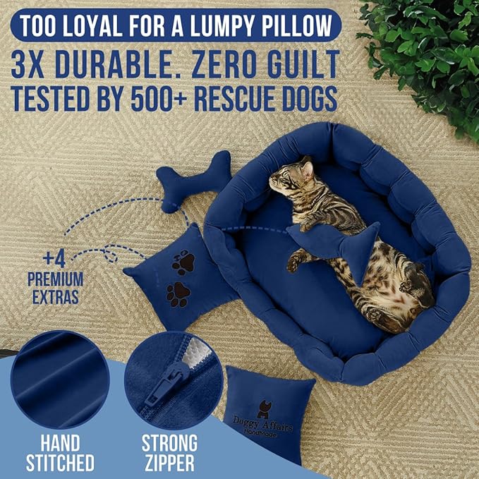Luxury Cat and Dog Bed Chesterfield – Handcrafted Velvet Throne for Dogs | Joint Support, Calming &amp; Temp-Regulating Comfort | Durable 5+ Years, Anti-Claw, Washable 100+ Times – S, Blue