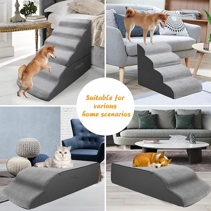 Dog Stairs&amp;Steps for 30 Inches Tall High Bed Up to 30-36 Inch, Pet Dog Ramp Ladder for Small Dogs, Doggie, Old Cats, Kitty, Small Animals Grey