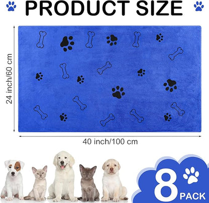 Chumia 8 Pcs Dog Towels for Drying Dogs Cats Pet Towels Bulk Puppy Microfiber Quick Drying Paw Bath Bathing Supplies Absorbent for Medium Pets(Dark Blue,40 x 24 Inch)