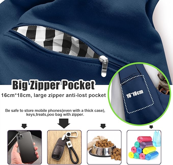 Tomkas Small Dog Sling Carrier - Zipper Pocket &amp; Adjustable Strap - for 3-10 lbs Pets(Dark Blue)