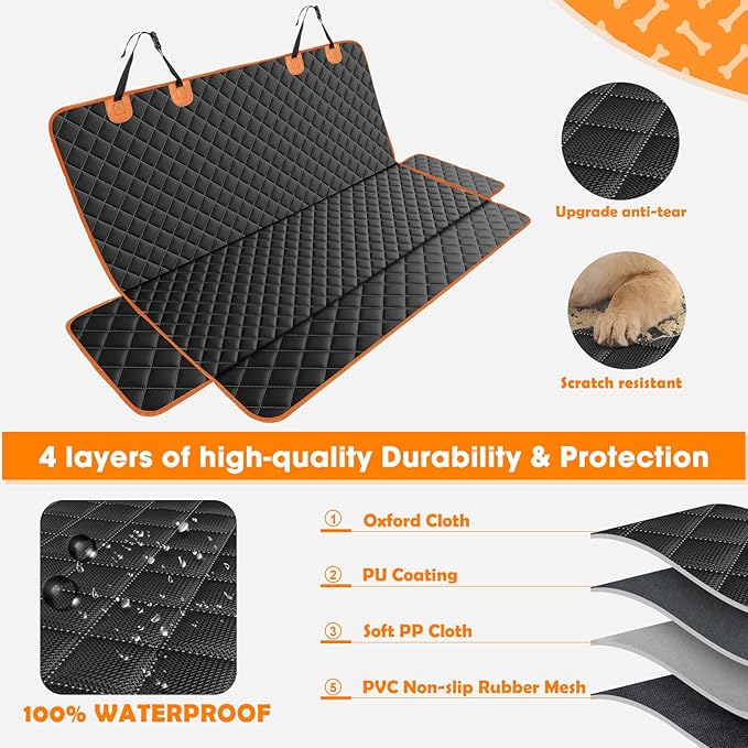 MIXJOY Dog Seat Cover for Back Seat Waterproof Dog Seat Covers for Cars, Car Seat Protector for Dogs, Nonslip Back Seat Cover for Trucks &amp; SUV