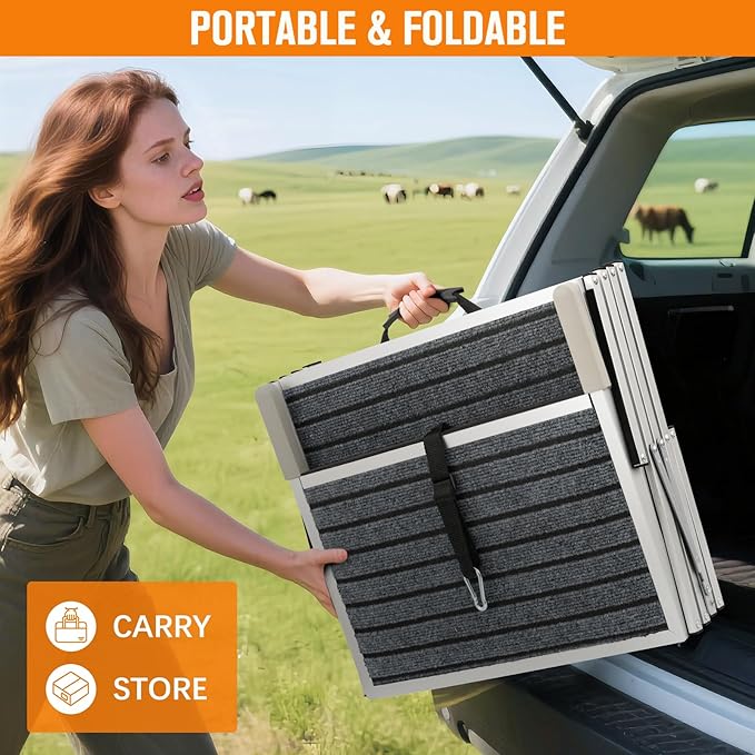 20" Extra Wide Dog Ramp, 4-Step Foldable Pet Stairs with Non-Slip Carpet - Lightweight Aluminum for SUV/Truck/Car &amp; High Beds - Supports Large Dogs up to 200Lbs