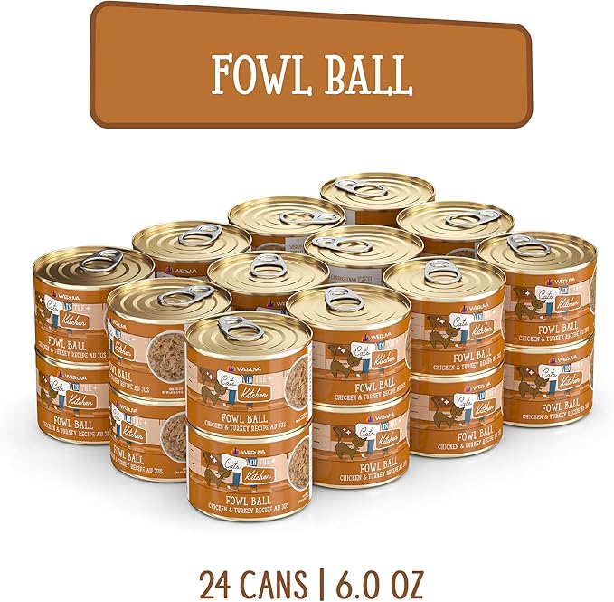Weruva Cats in The Kitchen, Fowl Ball with Chicken &amp; Turkey Au Jus Cat Food, 6oz Can (Pack of 24)