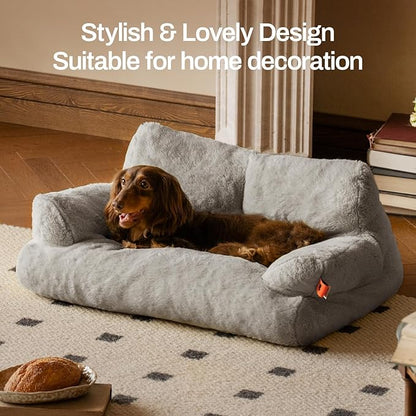 MEWOOFUN Cat Bed for Indoor Cats, Washable Dog Beds for Small Dogs &amp; Cats with Removable Cover, Fluffy Cat Couch with Non-Slip Bottom (Grey, 26.0" L X 19.0" W X 13.0" Th)