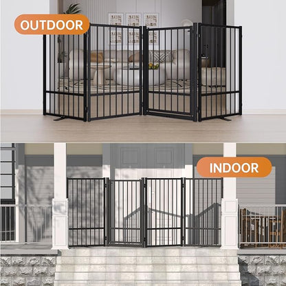 Full Metal Freestanding Dog Gate with Door, 32&