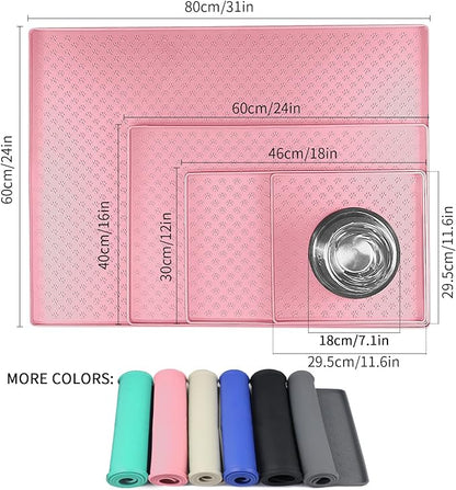 Ptlom Pet Placemat for Dog and Cat, Mat for Prevent Food and Water Overflow, Suitable for Small, Medium and Big Pet 18" 12", Pink