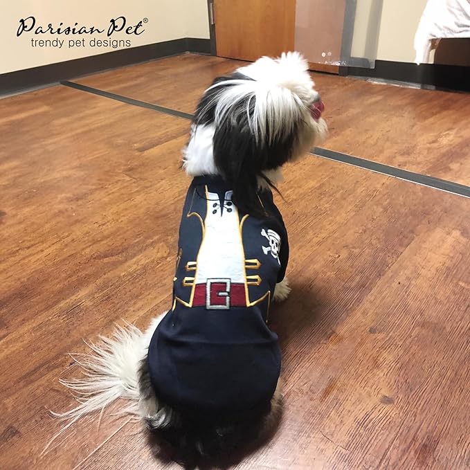 Parisian Pet Captain Sparrow Dog Shirt - Embroidered Pirate Costume - 100% Cotton &amp; Polyester - Sleeved Black Dog Shirt - Large - Pet Costume