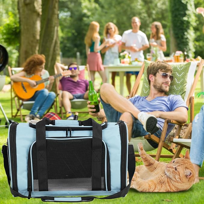 Roaringkitty Travel in Style: Portable Pet Carrier for Small Pets up to 15 Lbs- Airline Approved, Collapsible &amp; Comfortable cat/Puppy Soft Sided Bag (Blue)