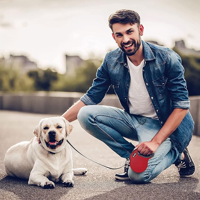 DOCO Retractable Dog Leash for Large Dogs (Length - 13ft, Weight - Upto 22lb) Reflective Tape Lead with Stop and Lock Control, Tangle Free 360° Swivel Snap &amp; Anti-Slip Grip (Red, Small)