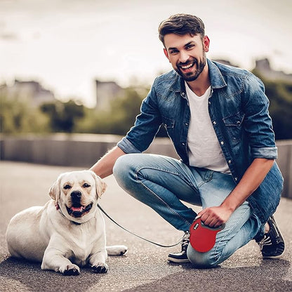 DOCO Retractable Dog Leash for Large Dogs (Length - 13ft, Weight - Upto 22lb) Reflective Tape Lead with Stop and Lock Control, Tangle Free 360° Swivel Snap &amp; Anti-Slip Grip (Red, Small)