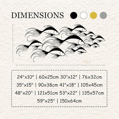 School of Fish Metal Wall Art, Metal Fish Wall Decor, Sea Life Wall Art, Large Nautical Wall Hanging, Modern Beach House Wall Decor, Ocean Themed Artwork for Bathroom (Silver, 48"x20" | 121x51cm)