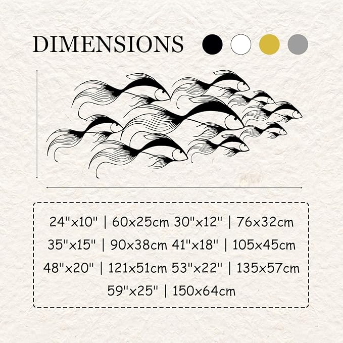 School of Fish Metal Wall Art, Metal Fish Wall Decor, Sea Life Wall Art, Large Nautical Wall Hanging, Modern Beach House Wall Decor, Ocean Themed Artwork for Bathroom (White, 41"x18" | 105x45cm)