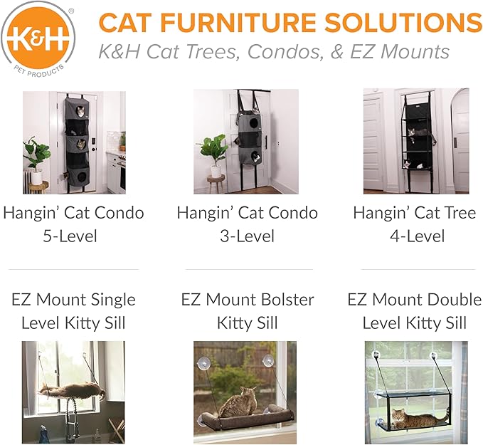 K&amp;H Pet Products EZ Mount Cat Window Perch for Large Cats, Sturdy Kitty Sill Window Hammock Bed, Steel Frame, Sturdy Suction Cups, Washable Shelf Cover, Foldable - Fits 27"W X 23"H Glass Spaces