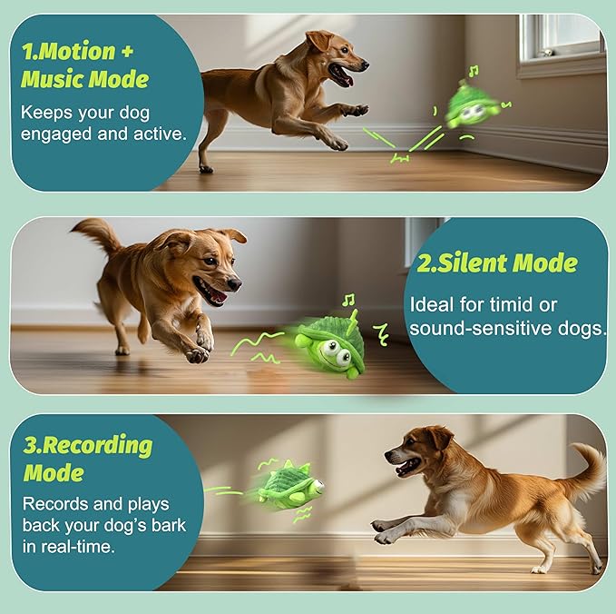 Interactive Moving Dog Toys – Plush Chew Toy with Bouncing Ball, Music &amp; Recording | Rechargeable Self-Play Toys for Small, Medium &amp; Large Dogs to Keep Them Engaged (Turtle)