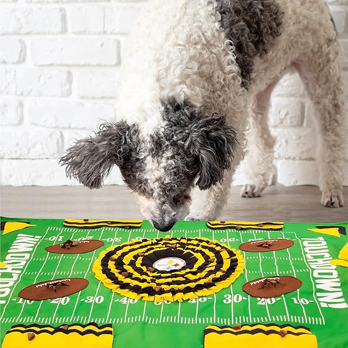 NFL Pittsburgh Steelers Dog Snuffle Mat – Interactive Pet Slow Feeder, Football Field Design Food Puzzle Toy for Dogs &amp; Cats, Foraging Activity Mat for Smarter Feeding