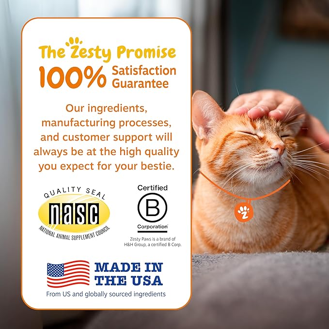 Zesty Paws Hairball Bites for Cats - Cat Furball Support - Functional Supplement with Omega 3 Fish Oil EPA &amp; DHA + Zinc, Biotin &amp; Psyllium Husk - Supports Gut &amp; Skin Health - 60 Count
