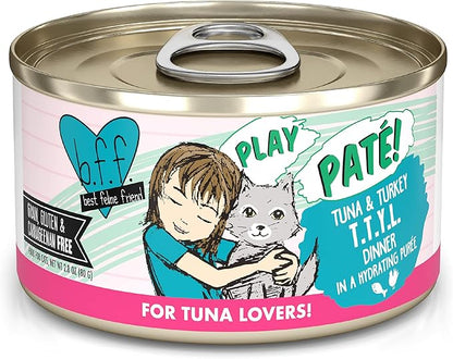 Weruva B.F.F. Play - Best Feline Friend Paté Lovers, Aw Yeah!, Tuna &amp; Turkey T.T.Y.L. with Tuna &amp; Turkey, 2.8oz Can (Pack of 12)