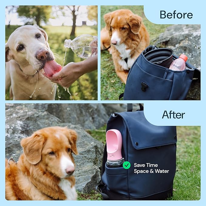 MalsiPree Dog Water Bottle Portable - 19 Oz, Navy Blue - Leak-Proof One-Hand Hydration Valve with Built-in Bowl - Travel Dog Water Bowl &amp; Pet Bottle Dispenser
