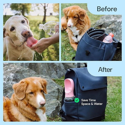 MalsiPree Dog Water Bottle Portable - 19 Oz, Navy Blue - Leak-Proof One-Hand Hydration Valve with Built-in Bowl - Travel Dog Water Bowl &amp; Pet Bottle Dispenser