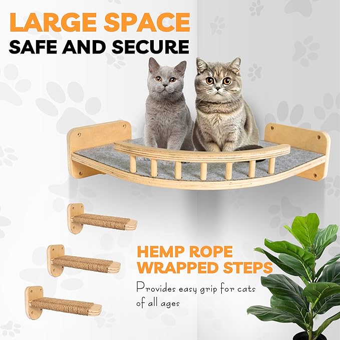 UNTITLDW Wall-Mounted Cat Shelves – Sleek, Durable Multi-Level Shelf with Floating Perch, Hammock, Cat Bed &amp; Platform – Space-Saving Design for Play &amp; Lounging – Easy Setup for Active Cats