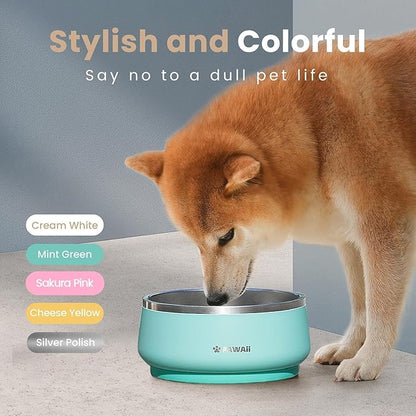 Pawaii Stainless Steel Dog Bowl with Non-Slip Rubber Base &amp; Double Wall Insulation - Durable Design | Includes ID Tag | Dishwasher Safe Food &amp; Water Bowl for All Dogs (68oz)