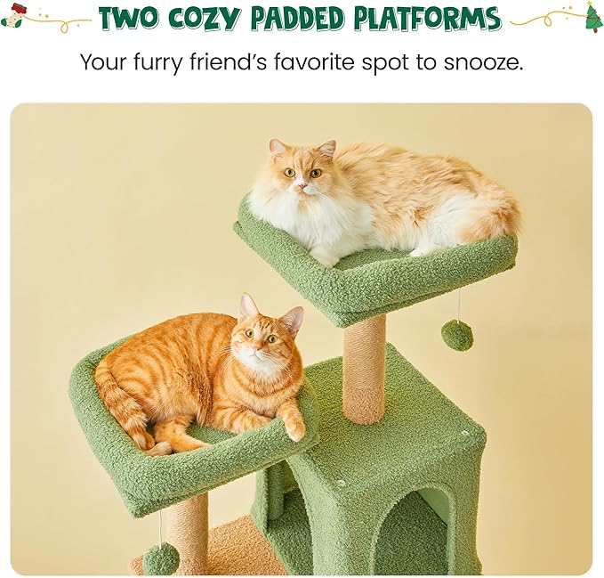 MWPO 70.1-Inch Green Large Cat Tree, Multi-Level Tall Cat Tower for Indoor Cats, Plush Cat Condo with Big Padded Perches, Sisal-Covered Scratching Posts, Hammock, Toys for Kittens &amp; Cats