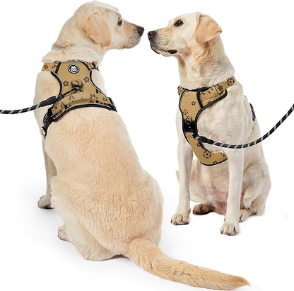 NESTROAD No Pull Dog Harness,Adjustable Oxford Dog Vest Harness with Leash,Reflective No-Choke Pet Harness with Easy Control Soft Handle for Small Dogs(Small,Light Brown)