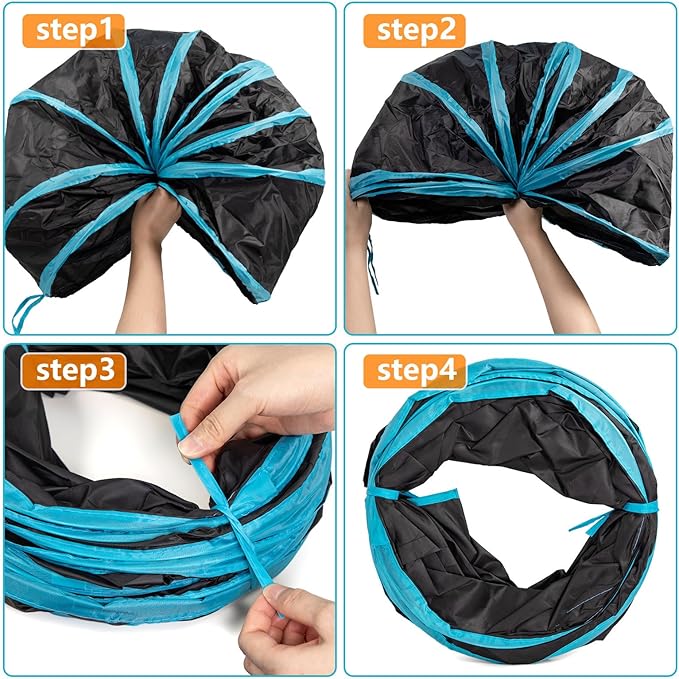 Cat Tunnel, S-2-Way Cat Tunnels for Indoor Cats, Interactive Toy Maze Cat House, Foldable Cat Tubes and Tunnels for Cats Kittens, Puppies, Kitty, Kitten, Rabbit, Guinea Pigs (Blue &amp; Black)