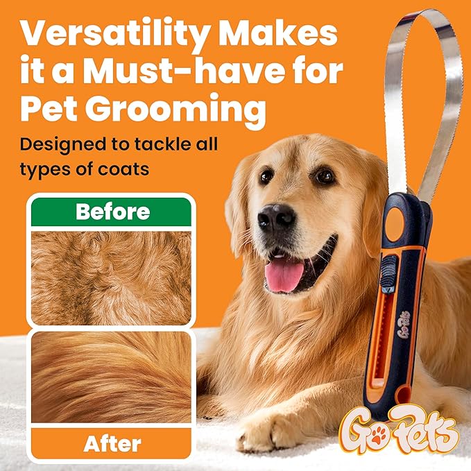 GoPets Deshedding Blade Rake, Adjustable Professional Dematting Grooming Tool, Stainless Steel Blades, Fur Removal Comb for Shedding, Comfortable Handle, Suitable for Cats &amp; Dogs