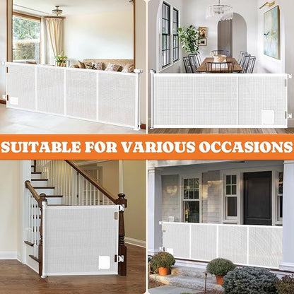 Pawtners Retractable Baby Gates Extra Wide, 41" Tall Extends up to 120" Wide, Dog Gate Indoor with Cat Door for Stairs, Pet Gate with Support Rods for Doorways Hallways Indoor &amp; Outdoor-White