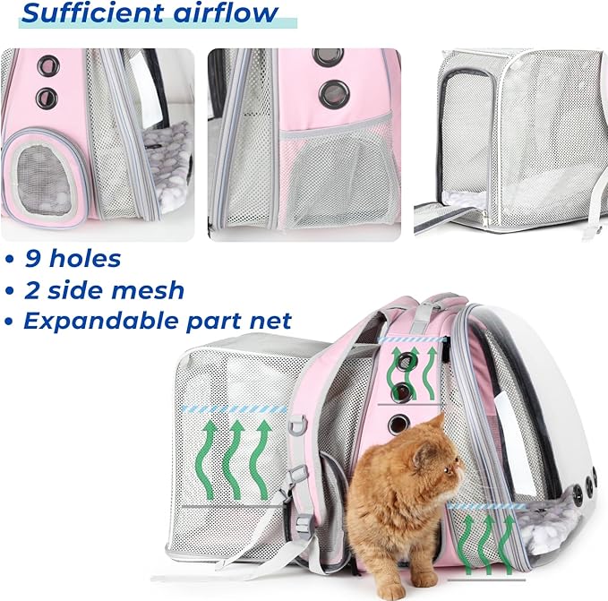 Lollimeow Cat Carrier Backpack, Bubble Dual Expandable Backpack Carrier, Pets and Small Dogs,Airline-Approved, Designed for Travel, Hiking, Walking &amp; Outdoor Use (Dual Expandable-Pink)