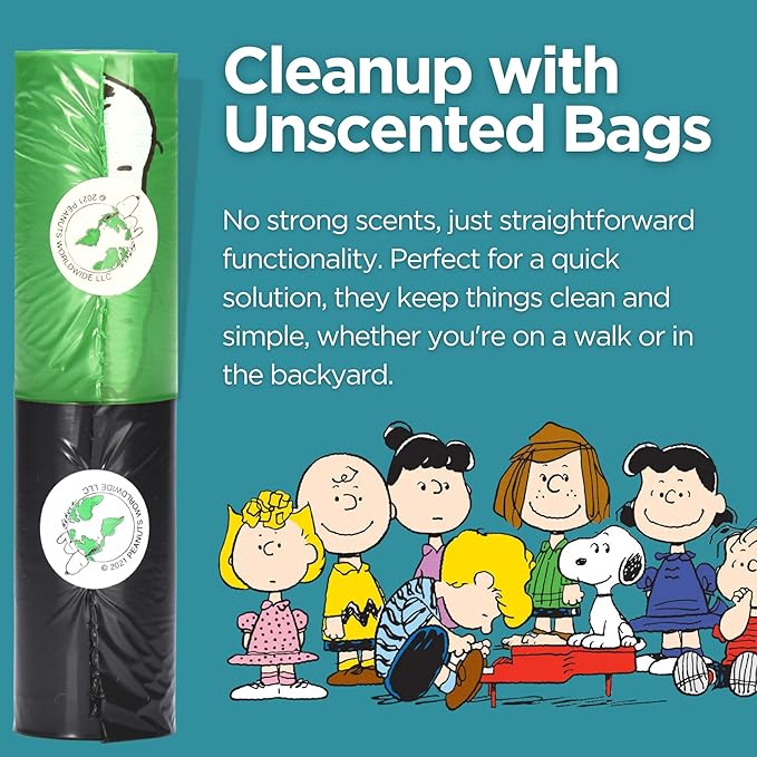 The Original Poop Bags® 38% USDA Biobased Pet Waste Bags, Peanuts Design, Leak-Resistant &amp; Durable, Black/Green, 360 Count