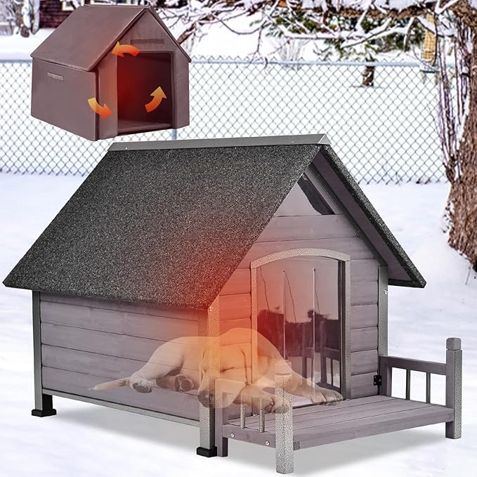 Metal Frame Dog House with Insulated Liner for Indoor &amp; Outdoor Use - Large Dog Kennel with Weatherproof Roof &amp; Foot Pads for Small, Medium &amp; Large Dogs(Grey)