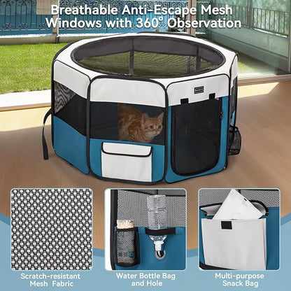 PETSFIT 29" Puppy Playpen with Removable Waterproof Mat &amp; Zippered Roof | RV, Camping, Travel Dog Pen | Indoor/Outdoor Whelping &amp; Cat Observation Space(29.5"x29.5"x16.5"H)